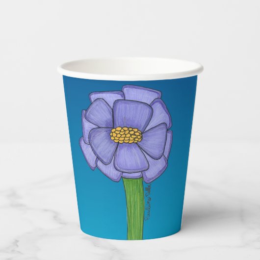 Purple Square Flower with Blue background 紙コップ (裏面)