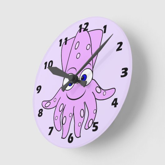Purple Squid Design ラウンド壁時計 (傾斜)