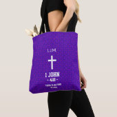 Purple Star Square Pattern Bible Verse Christian トートバッグ (クローズアップ)