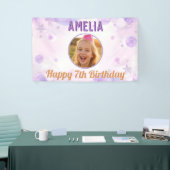 Purple Stars Girly Happy Birthday Photo Party 横断幕 (トレードショー)