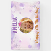 Purple Stars Girly Happy Birthday Photo Party 横断幕 (縦)