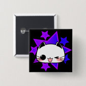 Purple stars. White cat. 缶バッジ (正面&裏面)