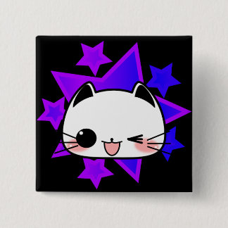 Purple stars. White cat. 缶バッジ