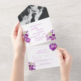 Purple stock water colorの基本結婚RSVP オールインワン招待状