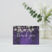 Purple String Lights 素朴 Wood結婚's Thank You プレイスカード (スタンド正面)