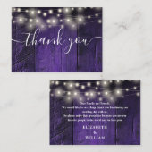 Purple String Lights 素朴 Wood結婚's Thank You プレイスカード (正面/裏面)