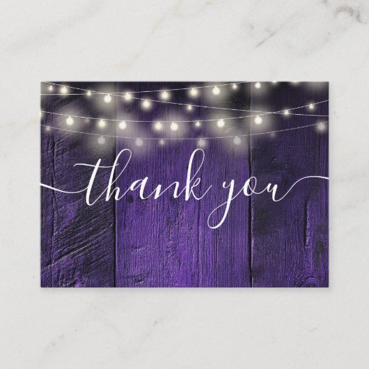 Purple String Lights 素朴 Wood結婚's Thank You プレイスカード (正面)