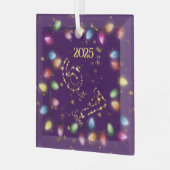 Purple String of Christmas Lights Gold Star 6 7  ガラスオーナメント (正面左)
