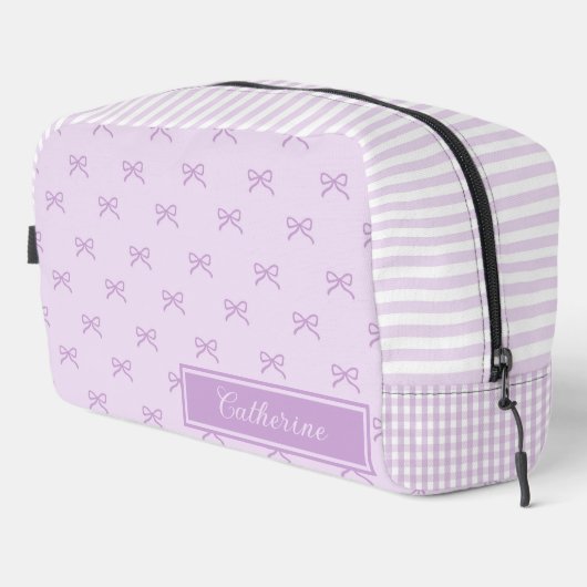 Purple Stripe Bow Pattern Coquette Cosmetic ドップキット (右コーナー)