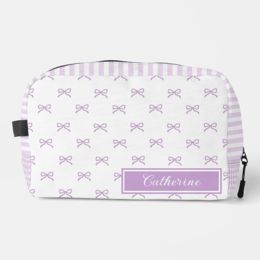 Purple Stripe Bow Pattern Coquette Cosmetic ドップキット (正面)