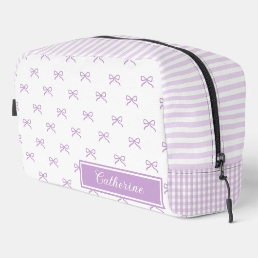 Purple Stripe Bow Pattern Coquette Cosmetic ドップキット (右コーナー)