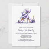 Purple Striped High Heel Shoes Birthday Party 招待状 (正面)