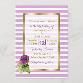Purple StripePetuniasと金ゴールド結婚式招待状 招待状