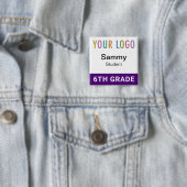 Purple Student Name Badge Button with School Logo 缶バッジ (インサイチュ)