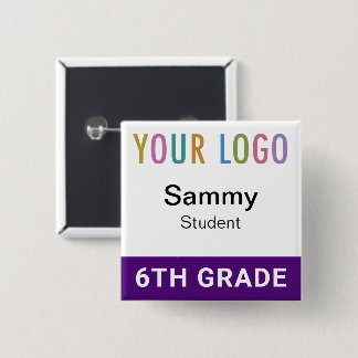 Purple Student Name Badge Button with School Logo 缶バッジ
