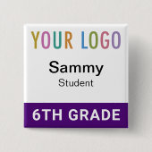 Purple Student Name Badge Button with School Logo 缶バッジ (正面)
