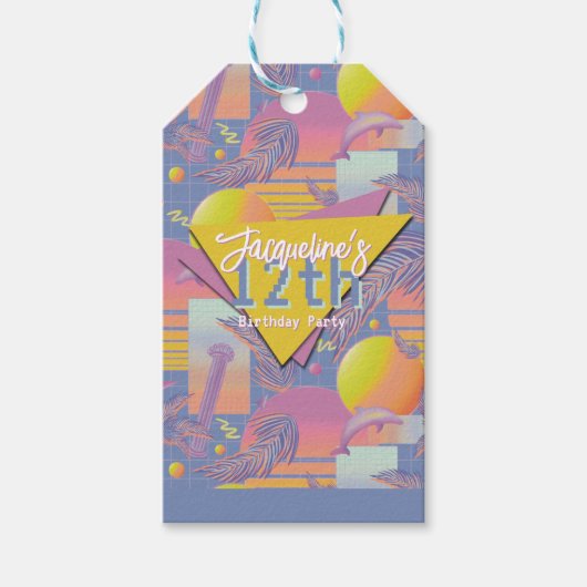 Purple Summer Vaporwave Sunset Birthday ギフトタグ (正面)
