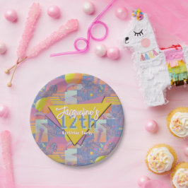 Purple Summer Vaporwave Sunset Birthday ペーパープレート