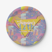 Purple Summer Vaporwave Sunset Birthday ペーパープレート (正面)