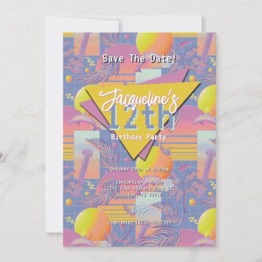 Purple Summer Vaporwave Sunset Birthday 招待状 (正面)