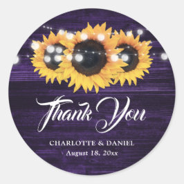 Purple Sunflower 結婚's Thank Stickers ラウンドシール
