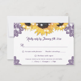 Purple Sunflower Lace Wedding Meal Choice 出欠カード