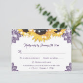 Purple Sunflower Lace Wedding Meal Choice 出欠カード (スタンド正面)