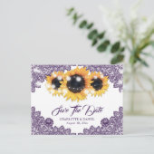 Purple Sunflower Lace Wedding Save The Date 案内ポストカード (スタンド正面)