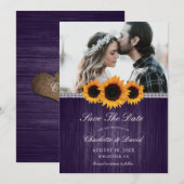 Purple Sunflower Save The Date Photo Card セーブザデート (正面/裏面)
