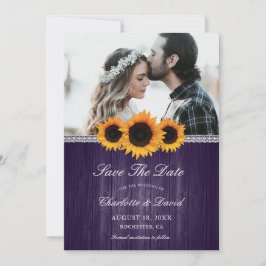 Purple Sunflower Save The Date Photo Card セーブザデート