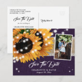 Purple Sunflower Save The Date Photo Postcard 案内ポストカード (正面/裏面)