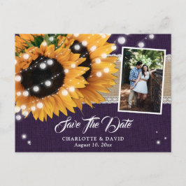 Purple Sunflower Save The Date Photo Postcard 案内ポストカード