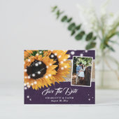 Purple Sunflower Save The Date Photo Postcard 案内ポストカード (スタンド正面)