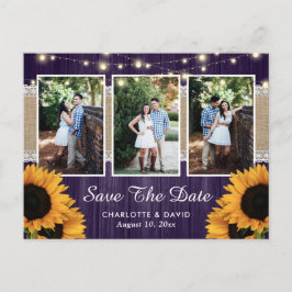 Purple Sunflower Save The Date Photo Postcard 案内ポストカード