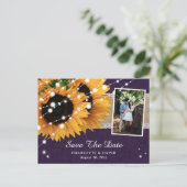 Purple Sunflower Save The Date Photo Postcard 案内ポストカード (スタンド正面)