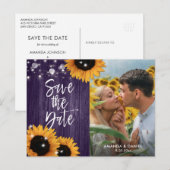 Purple Sunflower Save The Date Photo Postcard 案内ポストカード (正面/裏面)