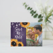 Purple Sunflower Save The Date Photo Postcard 案内ポストカード (スタンド正面)