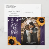 Purple Sunflower Save The Date Photo Postcard 案内ポストカード (正面/裏面)