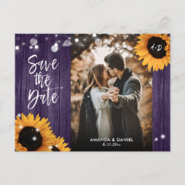 Purple Sunflower Save The Date Photo Postcard 案内ポストカード