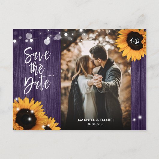 Purple Sunflower Save The Date Photo Postcard 案内ポストカード (正面)