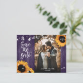 Purple Sunflower Save The Date Photo Postcard 案内ポストカード (スタンド正面)