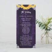 Purple Sunflower Wood Floral Lace Wedding Program プログラム (スタンド正面)