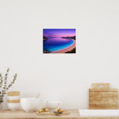 Purple Sunset Ocean Bay Poster - Vibrant Turquoise ポスター (キッチン)