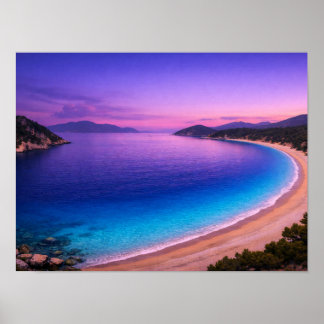 Purple Sunset Ocean Bay Poster - Vibrant Turquoise ポスター