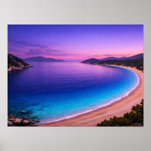 Purple Sunset Ocean Bay Poster - Vibrant Turquoise ポスター (正面)