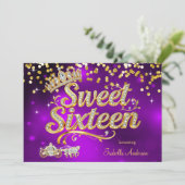 Purple Sweet 16 Birthday Diamond Tiara Carriage 招待状 (スタンド正面)