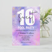 Purple Sweet 16 Pool Party Birthday 招待状 (スタンド正面)