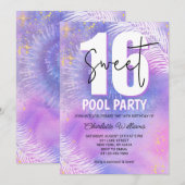 Purple Sweet 16 Pool Party Birthday 招待状 (正面/裏面)