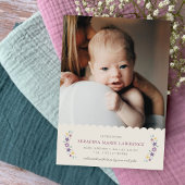 Purple Sweet Floral Baby Girl Birth Announcement  サンキューカード