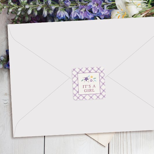 Purple Sweet Floral Baby Girl Envelope Seal Label スクエアシール